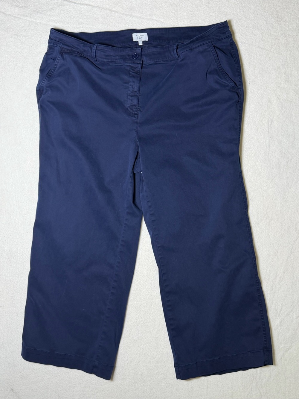 Crown & Ivy Navy Blue Wide Leg Crop Chino Pants Women's Size 18
